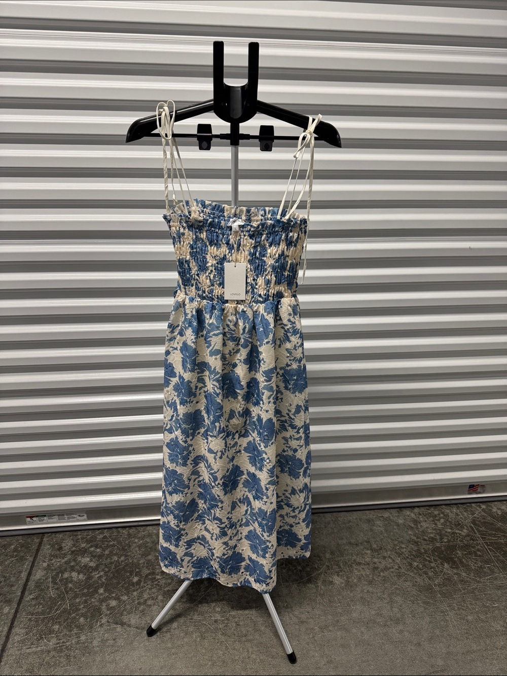 Blue and Cream Floral Smocked Sundress